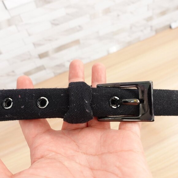 VINTAGE Lord Taylor Belt‎ Womens M Black Wool Skinny Grommet Gunmetal 90s Grunge - Picture 4 of 13